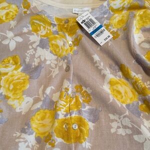 Charter Club Yellow and Cream Floral Cardigan